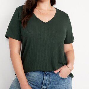 Old Navy Luxe Forest Green Ribbed Slub-Knit V- Neck T-Shirt Medium